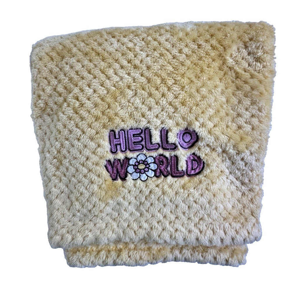 Millie & Myles Yellow Hello World Baby Blanket Pink Daisy Soft Furry 30x40